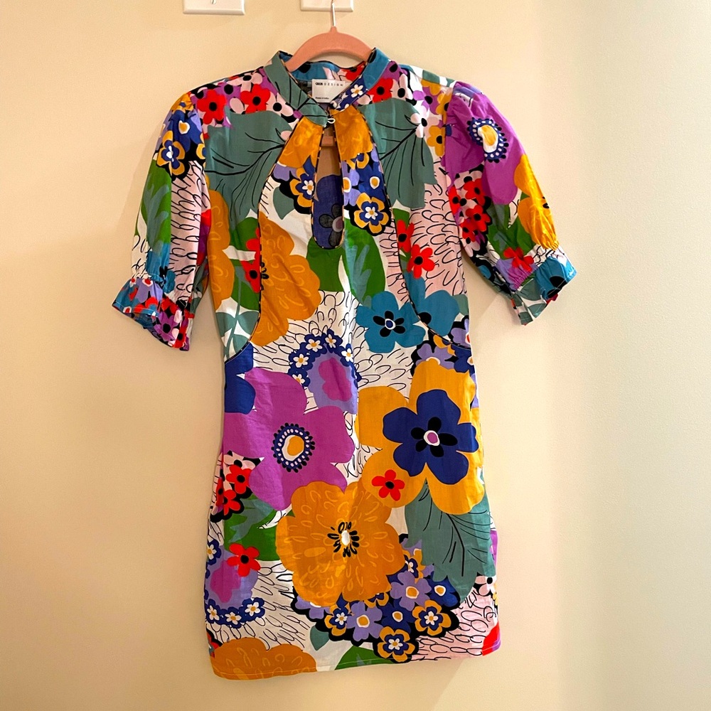 ASOS trendy puff sleeve floral print dress